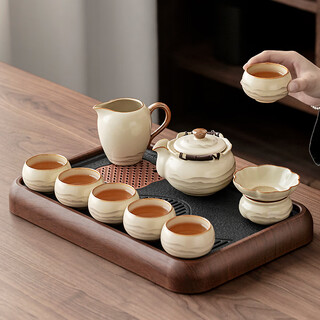 Tangfeng ru kiln tea set complete set with tea tray kung fu tea set chinese style household ceramic teapot lid bowl tea cup set