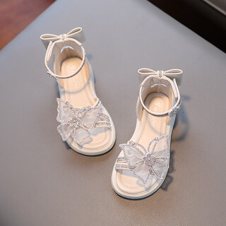 Lingli girls sandals 2025 summer new children's princess shoes baby non-slip girls crystal shoes summer beach spring m07 beige 33