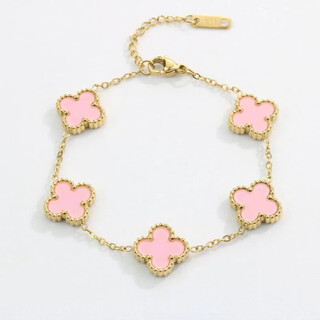Xuan song titanium steel non-fading white four-leaf clover bracelet style mother-of-pearl bracelet design 18cm i20-pink double-sided