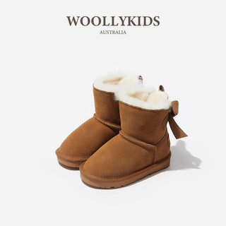 Lamb wally woollykids genuine leather men's and women's baby snow boots winter plus hair anti-slip fur one-piece children's shoes chestnut yellow 26 suitable for feet 15.0cm long