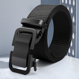 Tenggexiang canvas belt for men, automatic buckle belt, casual pants belt, punch-free, trendy, versatile, fashionable, student military training, black 120cm