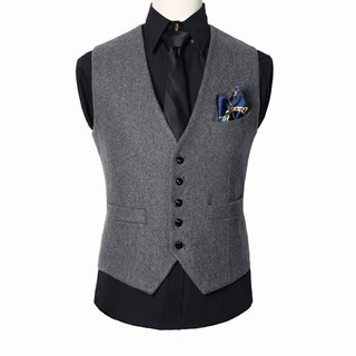 CamalgOri男士西装马甲纯羊毛秋冬新羊毛呢加厚英伦复古风修身商务背心坎肩