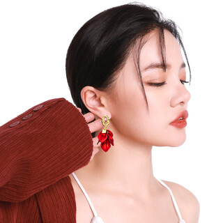 Qlady temperament red flower earrings female temperament high-end earrings for women 2024 new niche light luxury new year earrings