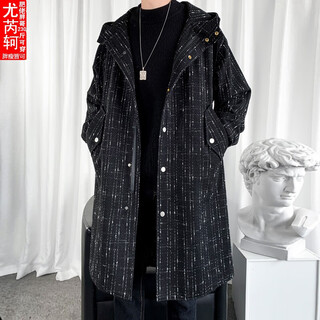 Youruike fat man's large size dark color matching mid-length windbreaker men's plus size loose fat man's autumn knee-length coat f068 black xxxl 190-230jin jin equals 0.5 kg