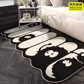 Yunshun carpet bedroom bedroom bedside carpet high-end cartoon black and white boys ins style master bedroom bed front plush floor mat black and white elf 60*160cm
