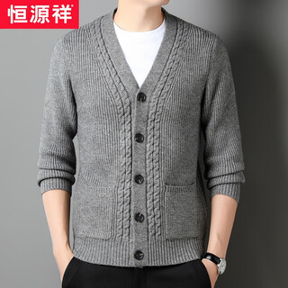 Hengyuanxiang autumn and winter cardigan men's sweetheart collar knitted sweater loose men's marmoset sweater thickened warm jacket gray 170/l/110/recommended 115-135jin jin equals 0.5 kg