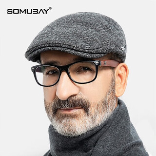 Somubay (somubay) elderly hat men's autumn and winter old man hat forward hat elderly grandfather duck tongue middle-aged dad british beret dark gray