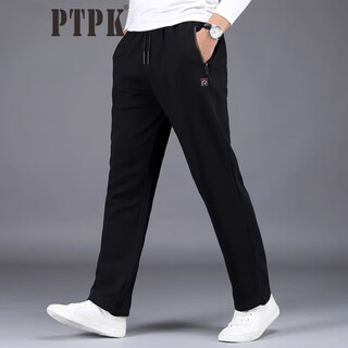 Ptpk high-end cotton sports pants men's casual pants loose spring and autumn thin new business versatile breathable straight trousers trendy black spring and autumn 2xl 130-150jin jin equals 0.5 kg