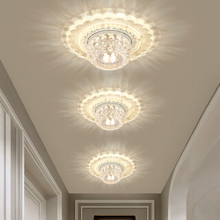 墨科水晶走廊过道灯网红吸顶灯入户玄关灯明装筒灯开孔嵌入式阳台灯 大号_LED 14W 三色光+白光 暗装款-吊顶需开孔5-10厘米