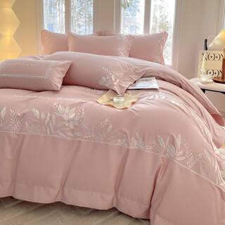 Mercury series high-end class a pure cotton embroidery four-piece set 100 cotton skin-friendly naked sleeping quilt cover sheets light luxury bedding secret garden-rose pink four seasons class a maternal and infant grade 1.8m bed sheet four-piece set quilt cover 200*230
