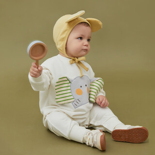 Papa glutinous rice cotton crawling spring new men and women baby crawling clothes baby jumpsuit cute style foreign style off-white 90cm