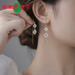 Fat donglai's same style 18k gold earrings with tassels, exquisite ear wires, western style earrings, 2023 new trendy internet celebrity, versatile 9 gold-square