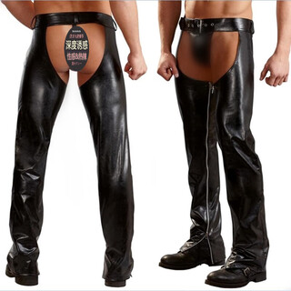 Men's sexy underwear sexy thong men's men's open crotch free peeling leather pants pu leather pants xl