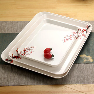 Kordco european rectangular tray plastic tea tray simple melamine tray creative cup tray fruit tray living room storage tray off-white wax snow winter plum 1 large size 38cm*28cm*2.5cm