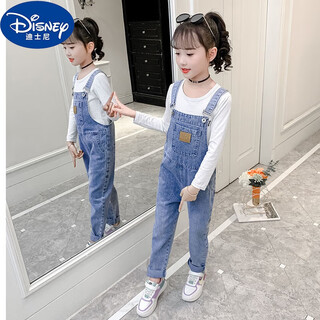 Disney (disney) girls denim overalls 2023 spring autumn summer thin girls two-piece suit children's loose western style overalls suit mk-212 overalls pants + t-shirt 150 regular size don't be too big