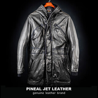 PJL男款头层绵羊皮水洗风衣做旧复古帽子长皮衣皮夹克外长水洗帽 黑色 L (160斤以下)