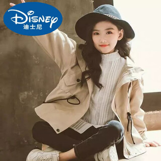 迪士尼（Disney）女童加棉风衣新款春秋装韩版中长款外套中大童女孩洋气大衣潮 杏色(春款) 有里布 120 【建议身高115-120】