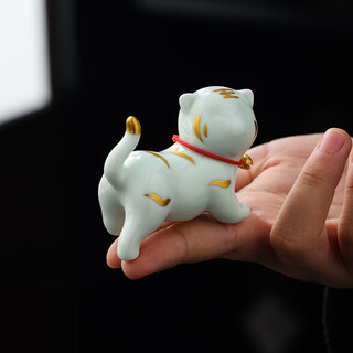 Ensa creative cute ceramic little tiger ornament tea pet zodiac tiger pen holder desktop ornament modern home living room cyan-single