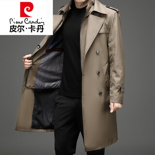 Pierre cardin high-end windbreaker men's spring and autumn removable liner coat mid-length men's autumn coat casual brand autumn wear khaki 180/xl