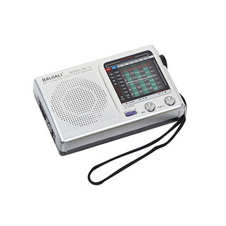 全波段收音机迷你便捷电台广播调频FM中短波AM调幅老式年人用外贸 银色-电池款