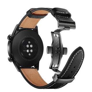 Huawei genuine leather watch strap gt5/gt4/gt6 butterfly buckle first layer cowhide watch4pro business original autumn and winter model calfskin butterfly buckle-stainless steel self-elastic black black gt5/gt6/gt5pro 46 dial 22mm