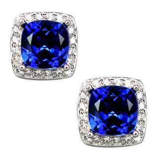 Libiao tanzanite sapphire cushion square earrings women's silver diamond earrings blue tanzanite earrings colored jewelry white gold/1 pair