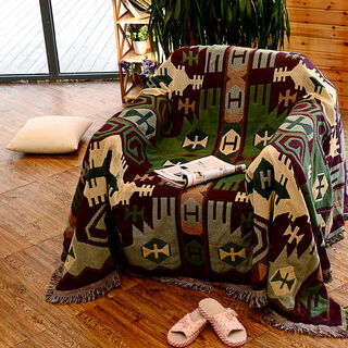 Yusenyi customized american country style single and double sofa towel cover full cover european style personalized retro geometric living room carpet double-sided cotton vintage impression 90*90cm