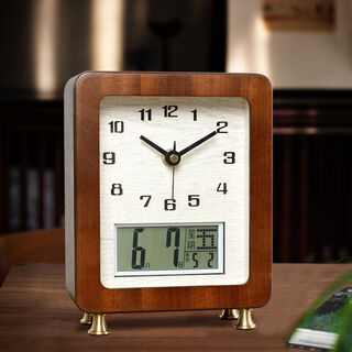 Compas solid wood desktop clock living room office perpetual calendar table clock high-end perpetual calendar table pendulum clock 399 20*15.5cm