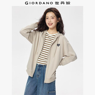 Giordano zipper jacket women's new love embroidered loose cardigan hooded silhouette sweatshirt jacket 13375180