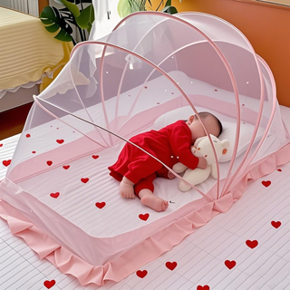He jiagong baby bed special mosquito net anti-mosquito cover foldable sunshade for newborns and children without installation portable yurt style classic pink length 95*width 47*height 45