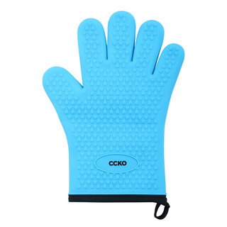 Ccko heat-insulating anti-scalding gloves thickened silicone kitchen household oven microwave steamer high-temperature baking special anti-scalding gloves (blue bl)
