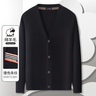 Montagut autumn and winter men's wool cardigan v-neck thick knitted sweater cotton jacket thickened and warm black 52