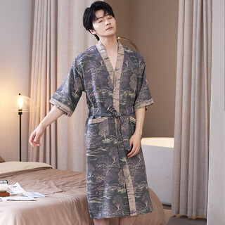 Bebedog class a pure cotton double-layer gauze bathrobe spring and summer thin pajamas couple nightgown men and women water-absorbent quick-drying bathrobe mo lin gray xl 170-180cm, 200jin jin is equal to within 0.5 kg