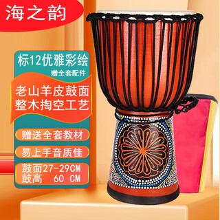 Jungle tribe african drum, beginners for children, adult percussion instruments, goat skin african drum, hand drum instrument, standard 12-inch elegant painting + accessories