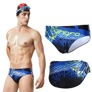 英发泳裤训练比赛男士印花专业三角游泳裤 蓝色 3XL （2.6-2.8尺）