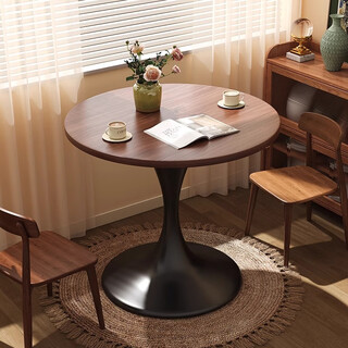 Yi shangjia coffee table living room home small apartment side table coffee table negotiation table round dining table tulip balcony small round table loss impulse丨walnut color 60*60*73cm carbon steel base-load-bearing upgrade丨self-installation