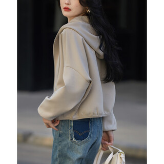 Demana vibrant sports spring and autumn hooded air layer long sleeve off shoulder micro elastic patch pocket jacket short cotton