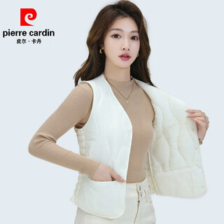 Pierre cardin down cotton vest women's plus velvet casual versatile short vest korean style waist inner vest 2025 new autumn and winter off-white 5xl (190)
