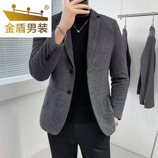 Golden shield casual suit men's jacket slim korean style trendy and handsome autumn and winter suit woolen small suit top single piece gray l