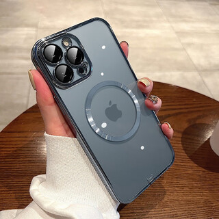 Battini with dust-proof plug suitable for apple 14promax mobile phone case iphone13 lens film 14 electroplated transparent all-inclusive anti-fall high-end protective case magnetic suction model yuanfeng blue with dust-proof plug + dust-proof net + lens film iphone 13 pro max