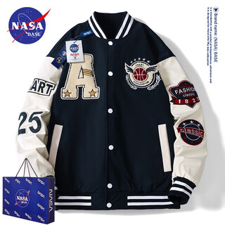 Nasa base official men's fashion brand co-branded jacket men's and women's loose student jacket couple's shirt letter pilot baseball uniform md-22129-dark blue (spring and autumn) m (recommended 90-125jin jin equals 0.5 kg)