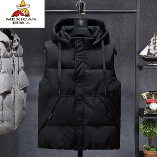 Scarecrow 13 boys down cotton vest 12 years old junior high school students 14 fat children's coat 15 teenagers autumn and winter vest vest black removable hat xl 100-120jin jin is equal to 0.5 kg