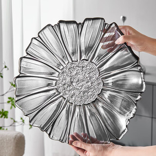 Yagang household glass fruit plate, living room coffee table, high-end plate, exquisite and beautiful crystal large high-end snack plate (large size) smoky gray fruit plate