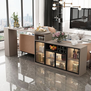 Baiweitang bar partition cabinet home living room bar table sideboard integrated multi-functional wine cabinet island modern sofa back cabinet iron gray (champagne gray)-1.1 bar 0.8 cabinet installation