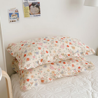 Jiaolu cotton double-layer gauze pillowcase lace pillowcase children's pillow cover 30*50 adult pillow cover 48*74cm strawberry garden-single pack 30cmx50cm
