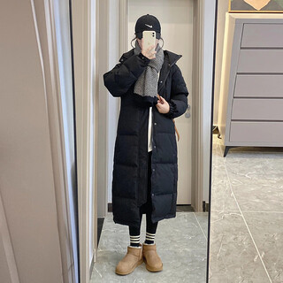 Garnuo chinese drama same style down jacket for women mid-length knee-length hooded 2026 new winter white duck down thickened black jacket black m