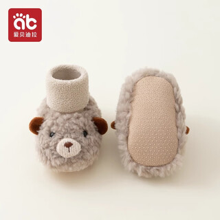 Aibedila baby floor shoes and socks autumn and winter newborn baby shoes 0-6 months thickened soft bottom spring and autumn anti-slip toddler socks anti-slip autumn and winter thickened bear gray 1 pair xs recommended for 0-6 months