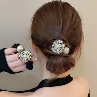 Bary reef fashionable rose flower large intestine hair ring women's rubber band ponytail head rope internet celebrity new ball hair accessories pearl flower large intestine hair ring 2 pieces