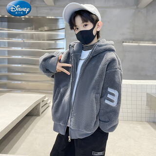 Disney children's clothing boys' sherpa jacket 2023 autumn and winter new style medium and large children's handsome boy's velvet thickened top gray 170cm