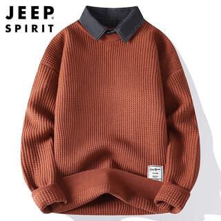 Jeep spirit jeep sweater men's shirt collar sweater fake two-piece autumn and winter casual loose sweater men's jacket